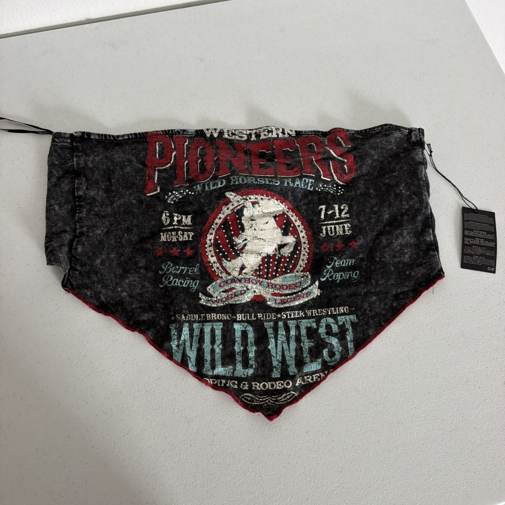 Forever 21 Tank Top Black Western Wild West Rodeo Bandana Cropped Sz large